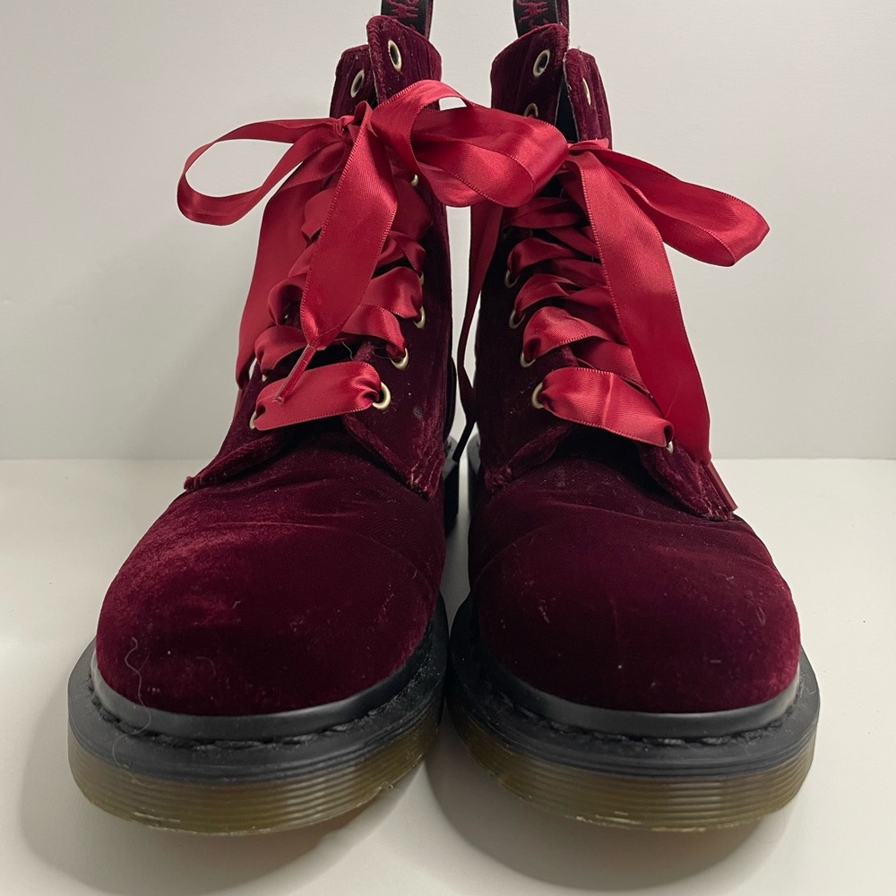 Dr. Martens 1460 Pascal Velvet Ankle Boots in Cherry Red